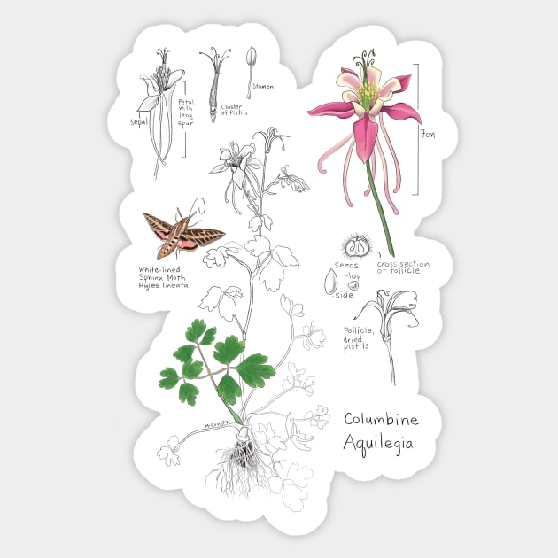 Columbine Botanical -blue Sticker by mernstw